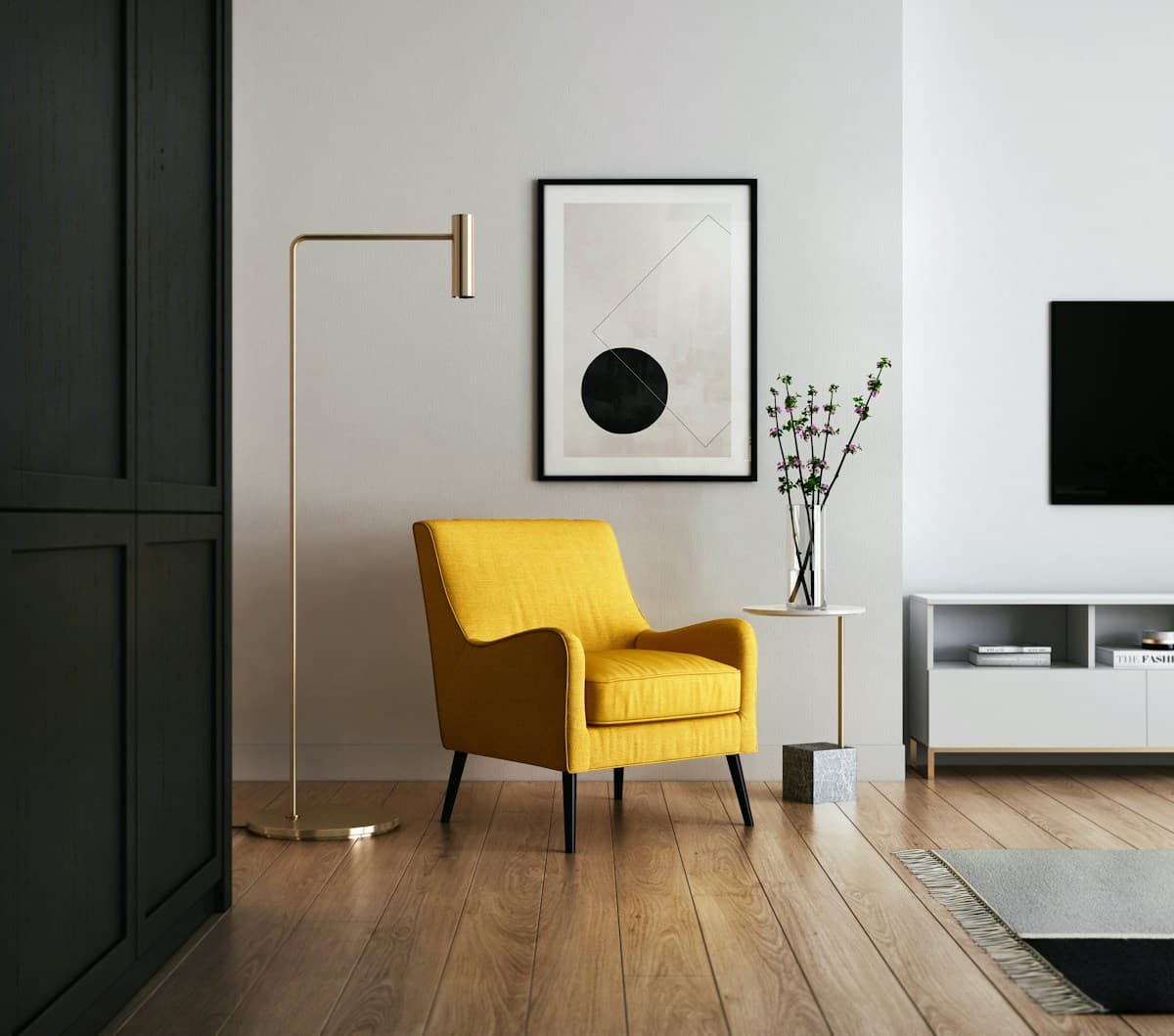 Sustainably sourced oak coffee table in a softly-lit minimalist interior